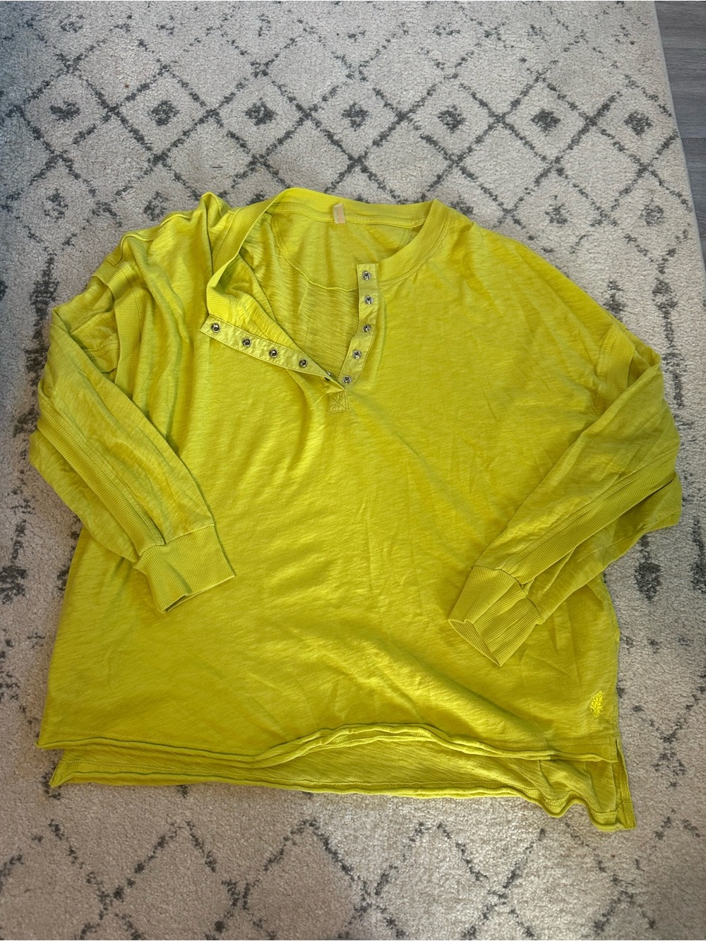 FP Movement by Free People Bright Lime Button-Trim Long Sleeve Top